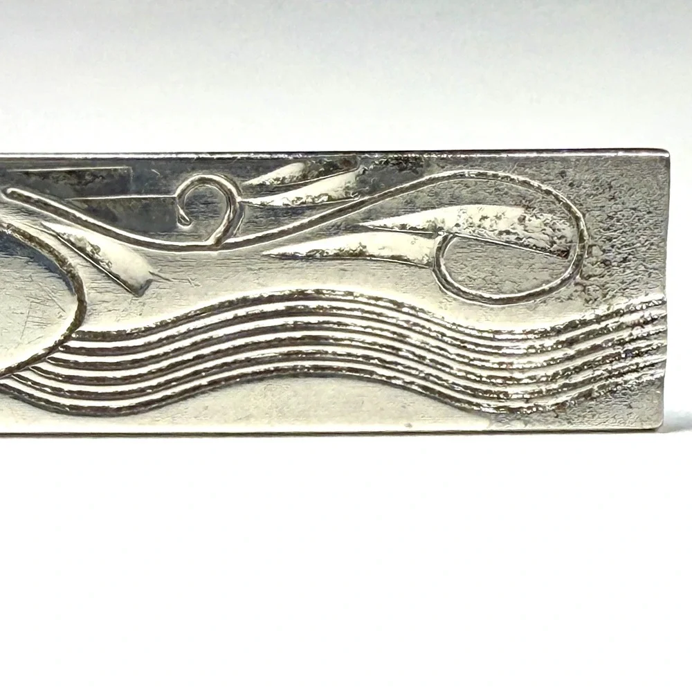 Vintage Anson Sterling Silver Tie Clip Bar Engraved Scroll Wave Design MCM 8.28g